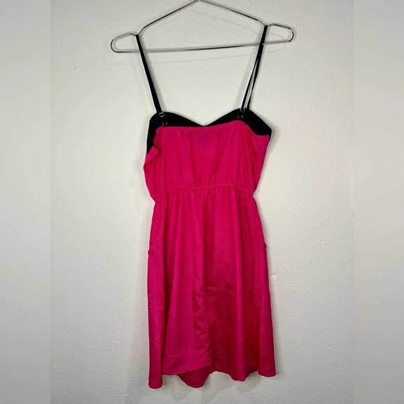 Delirious Pink with Black Trim Midi Dress Adjustable Straps and Pockets Size Sm - Picture 5 of 6